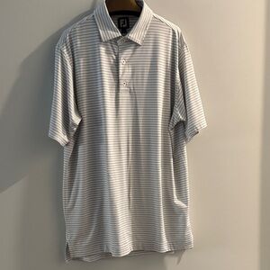 Men's Striped Polo Shirt - White and Gray